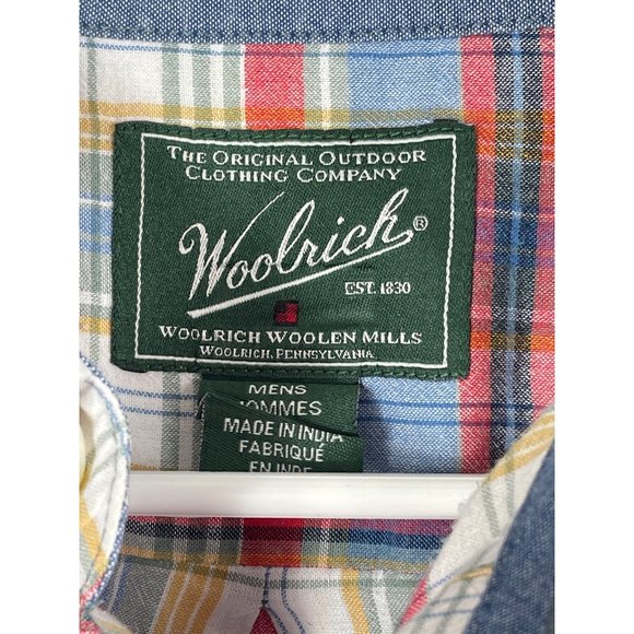 Mens WOOLRICH Red Blue Gold Plaid Short Sleeve Button Down Shirt sz XL - Picture 3 of 9